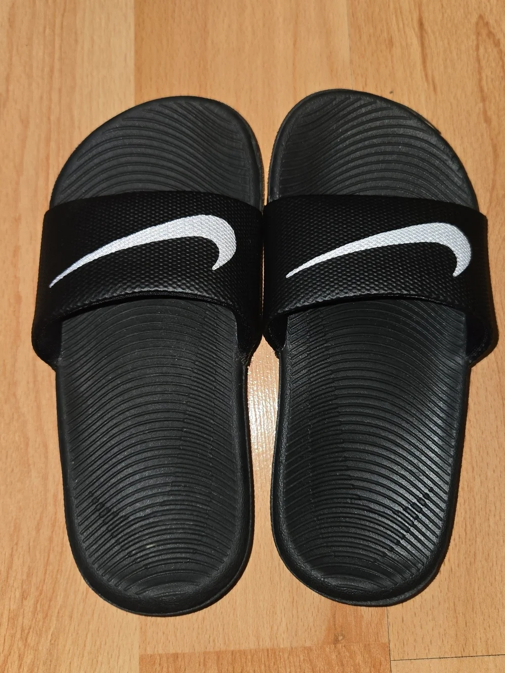 NEW Nike Black Slides with White Swoosh Logo